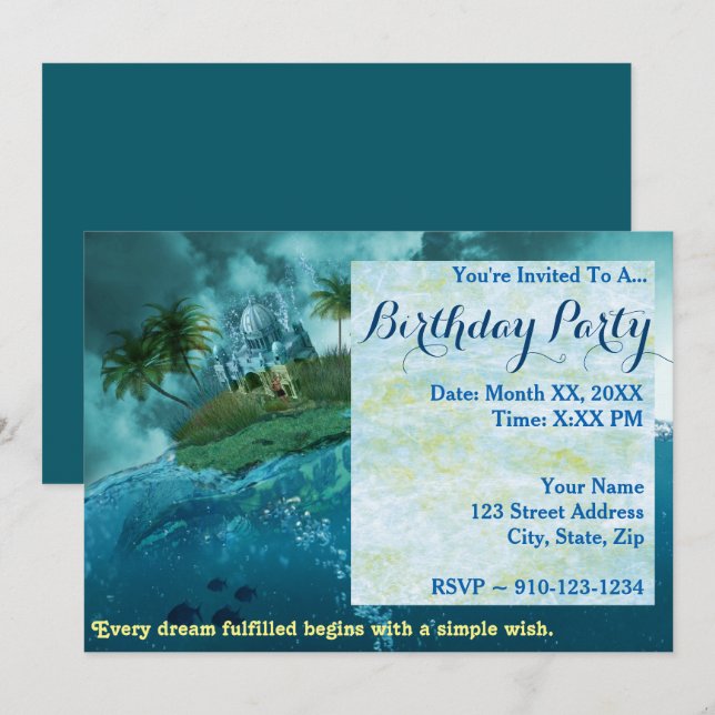 Create Your Own Fantasy Birthday Party Invitation (Front/Back)