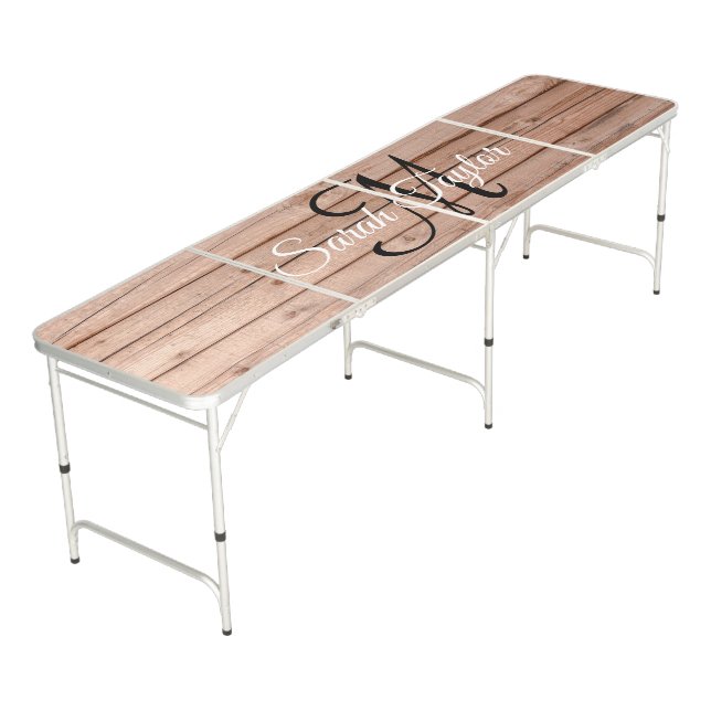 Create your own Farmhouse Rustic Wood Monogrammed Beer Pong Table (Angled)
