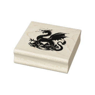 Create Your Own Fierce Water Dragon Emblem Rubber Stamp
