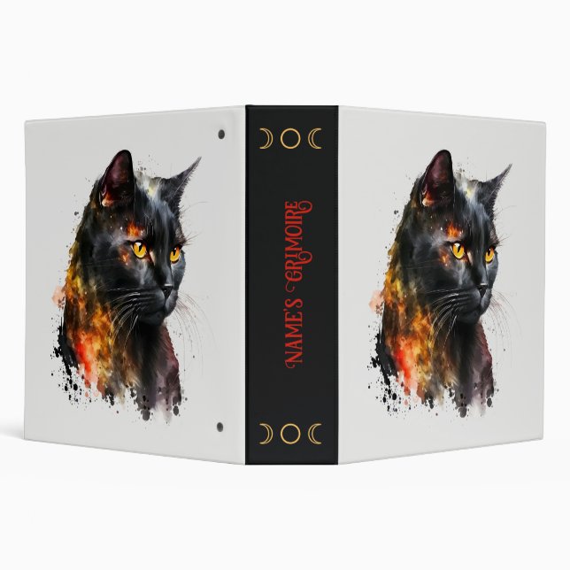 Create Your Own Fiery Black Cat  3 Ring Binder (Background)