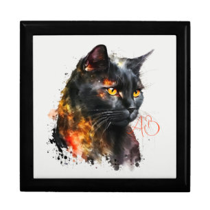 Create Your Own Fiery Black Cat Bust Gift Box
