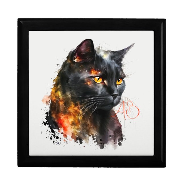 Create Your Own Fiery Black Cat Bust Gift Box (Front)