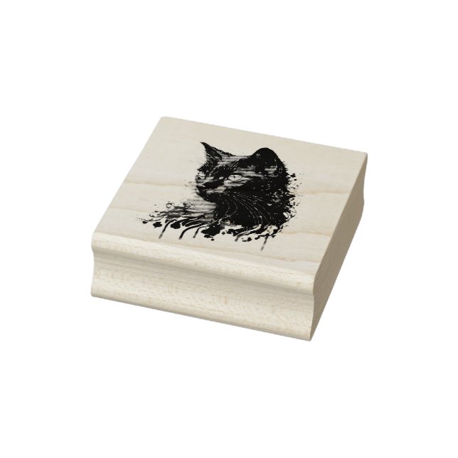Create Your Own Fiery Black Cat Bust Rubber Stamp (Stamp)