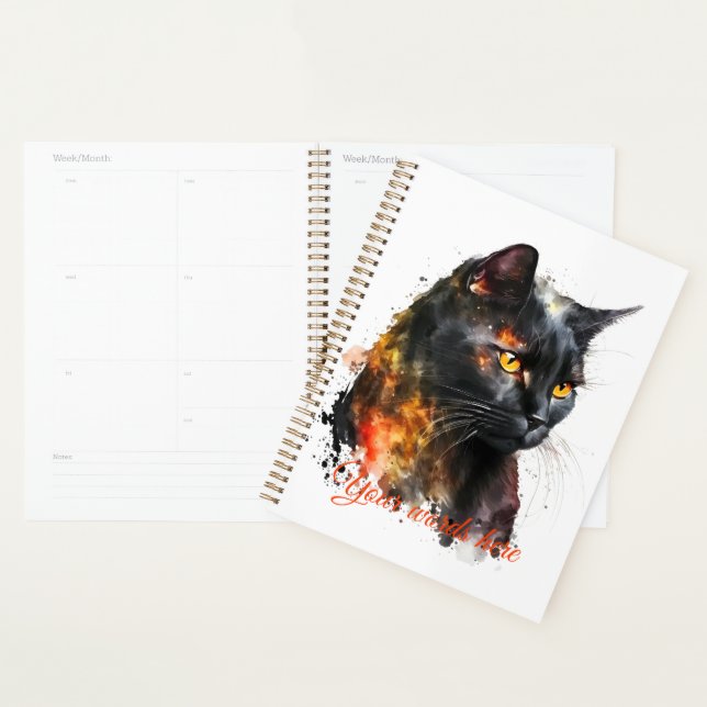 Create Your Own Fiery Black Cat  Planner (Display)