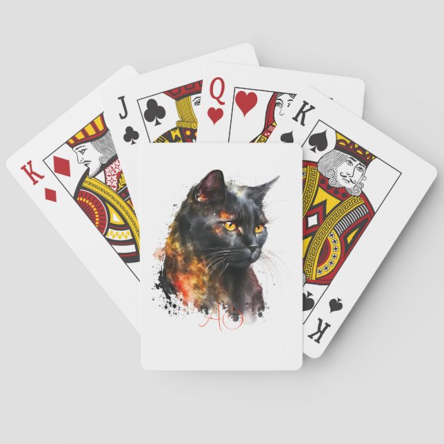 Create Your Own Fiery Black Cat Poker Cards (Back)