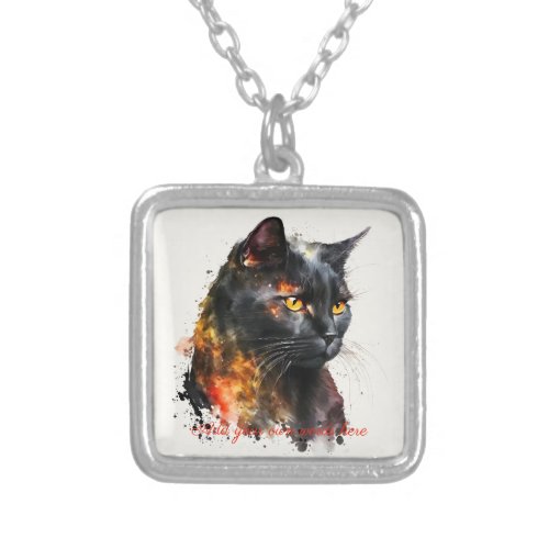 Create Your Own Fiery Black Cat Silver Plated Necklace