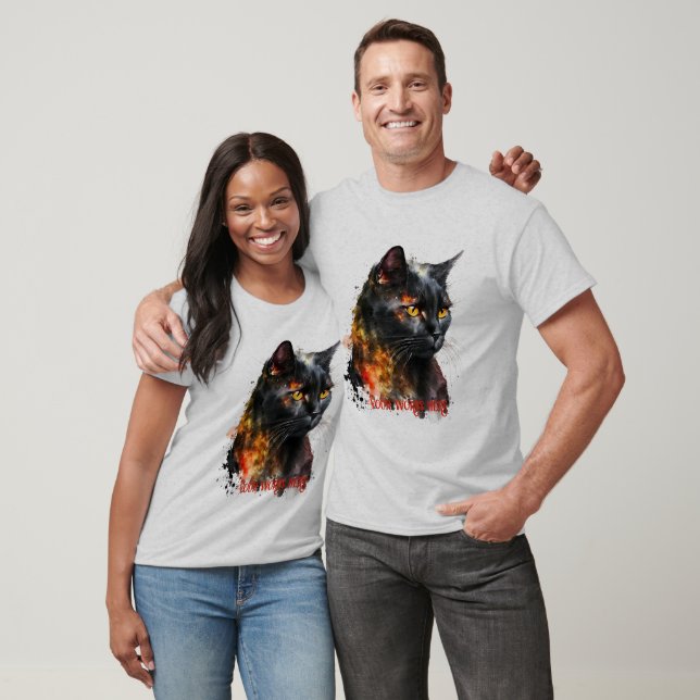Create Your Own Fiery Black Cat  T-Shirt (Unisex)