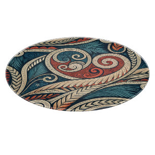 Create Your Own Fiery Red Teal Festive Tribal Cutting Board