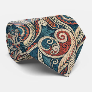 Create Your Own Fiery Red Teal Festive Tribal Neck Tie