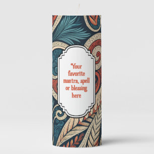 Create Your Own Fiery Red Teal Festive Tribal Pillar Candle