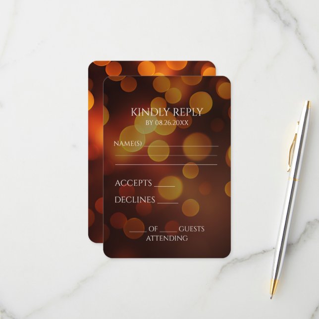 Create Your Own Fire Orange Bokeh RSVP Card (Front/Back In Situ)