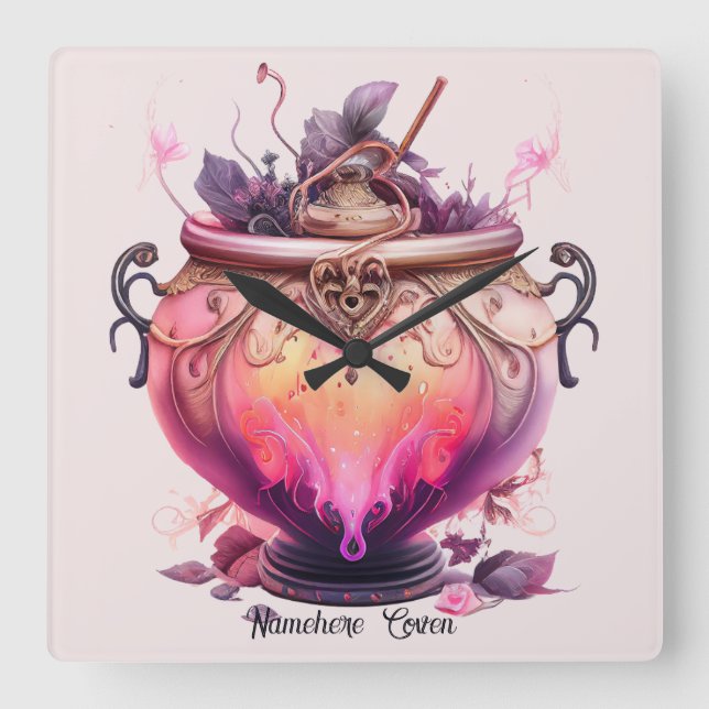 Create Your Own Fire Potion Cauldron Square Wall Clock (Front)