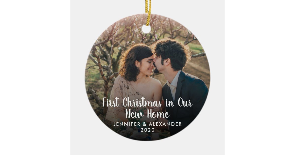 Create your own First Christmas in new home photo Ceramic Ornament | Zazzle