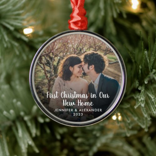 Create your own First Christmas in new home photo Metal Ornament