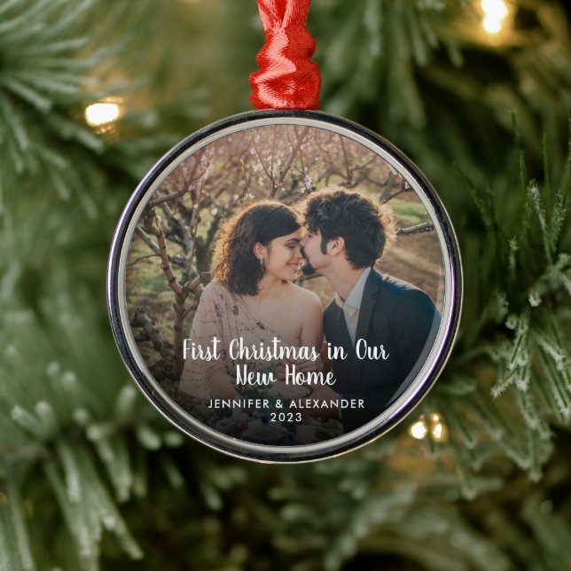 Create your own First Christmas in new home photo Metal Ornament (Tree)