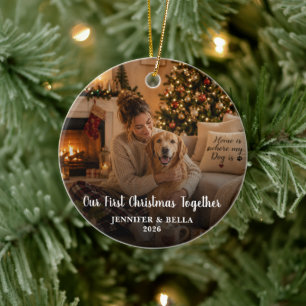 Create your own First Christmas Together dog photo Ceramic Ornament