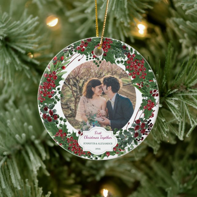 Create your own First Christmas Together photo Ceramic Ornament (Tree)