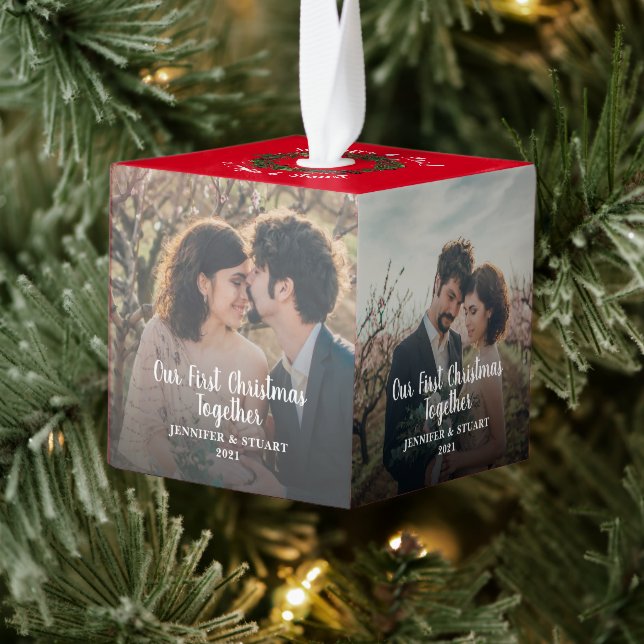 Create your own first christmas together photo cub cube ornament (Tree)
