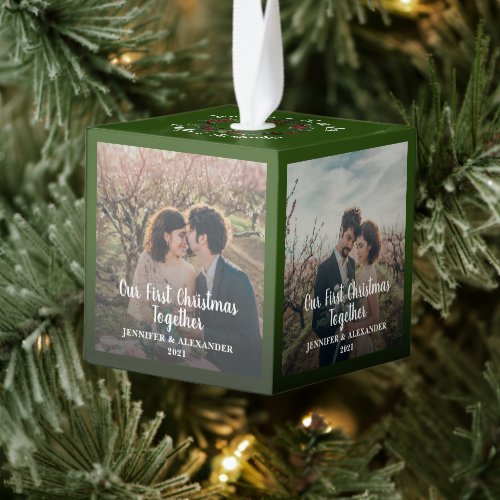 Create your own first christmas together photo cube ornament