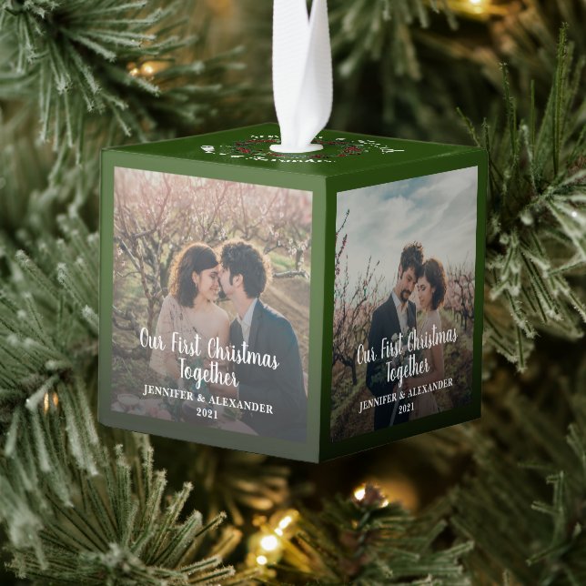 Create your own first christmas together photo cube ornament (Tree)
