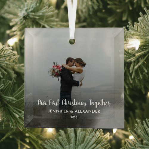 Create your own First Christmas Together photo Glass Ornament