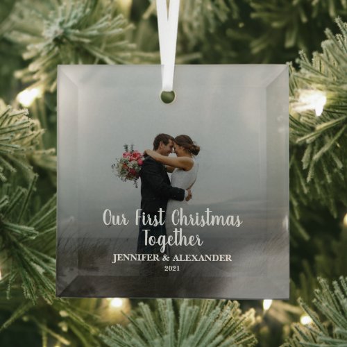 Create your own First Christmas Together photo Glass Ornament