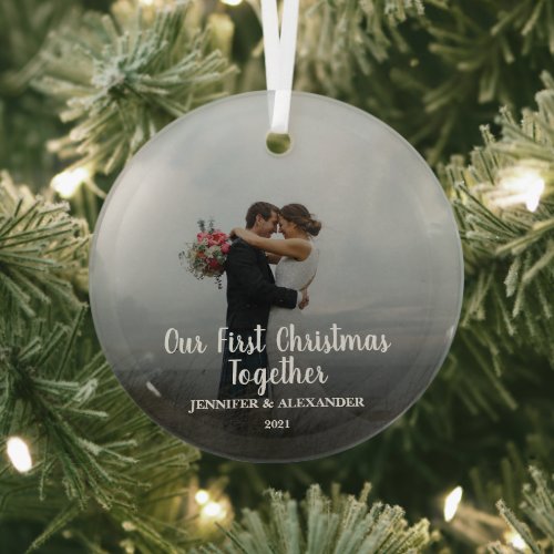 Create your own First Christmas Together photo Glass Ornament