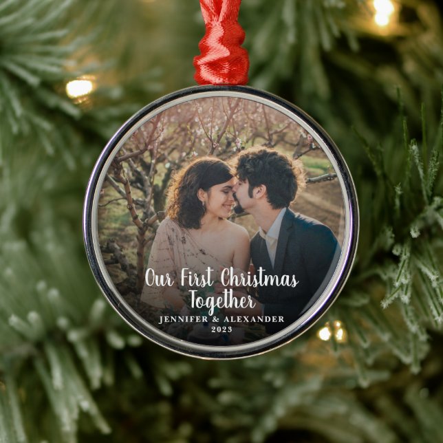 Create your own First Christmas Together photo Metal Ornament (Tree)