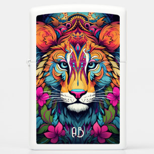 Create Your Own Floral Boho Lion Totem Animal Zippo Lighter