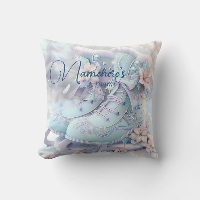 Create Your Own Floral Christmas Ice Skates Throw Pillow (Front)