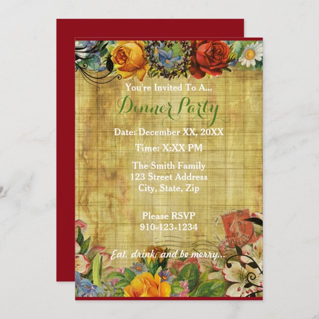 Create Your Own Floral Dinner Party Invitation (Front/Back)