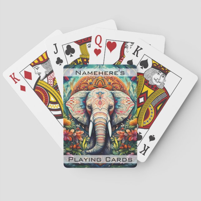 Create Your Own Floral Elephant Mandala Poker Cards (Back)