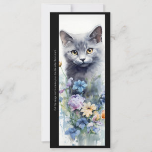 Create Your Own Floral Gray Kitten Bookmark Card
