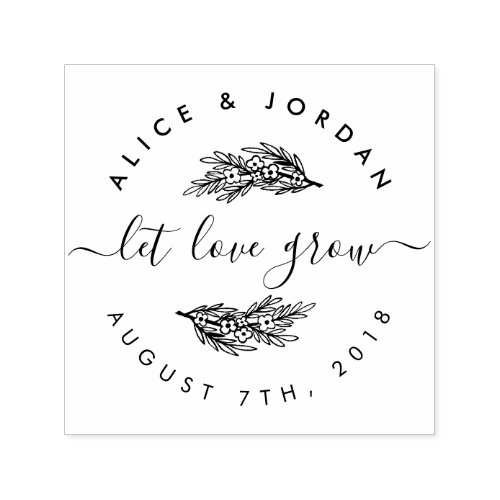 Create Your Own Floral Let Love Grow Wedding Date Self_inking Stamp