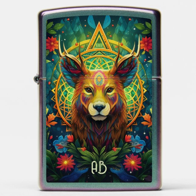 Create Your Own Floral Pronghorn Deer Zippo Lighter (Front)