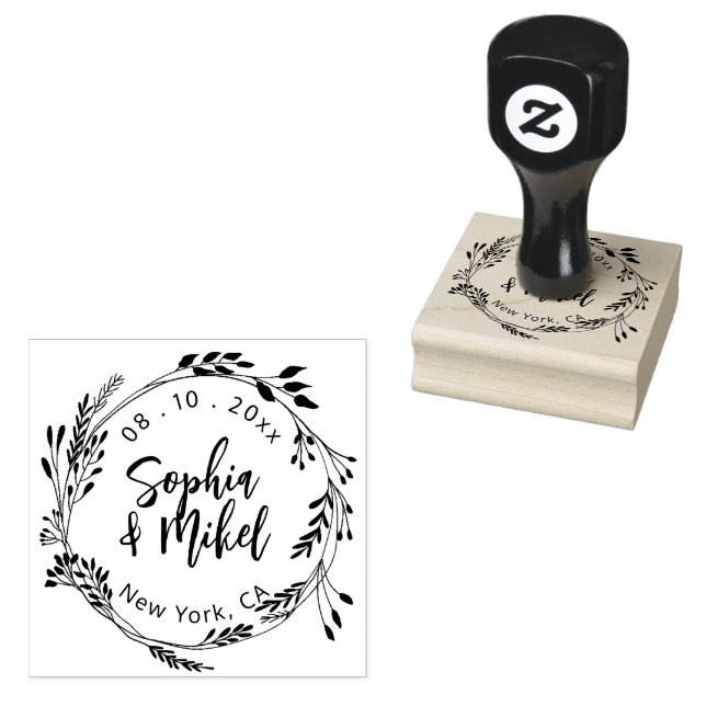Create Your Own Floral Round SaveThe Date Wedding  Rubber Stamp (Stamped)