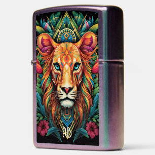 Create Your Own Floral Tribal Lioness Totem Animal Zippo Lighter