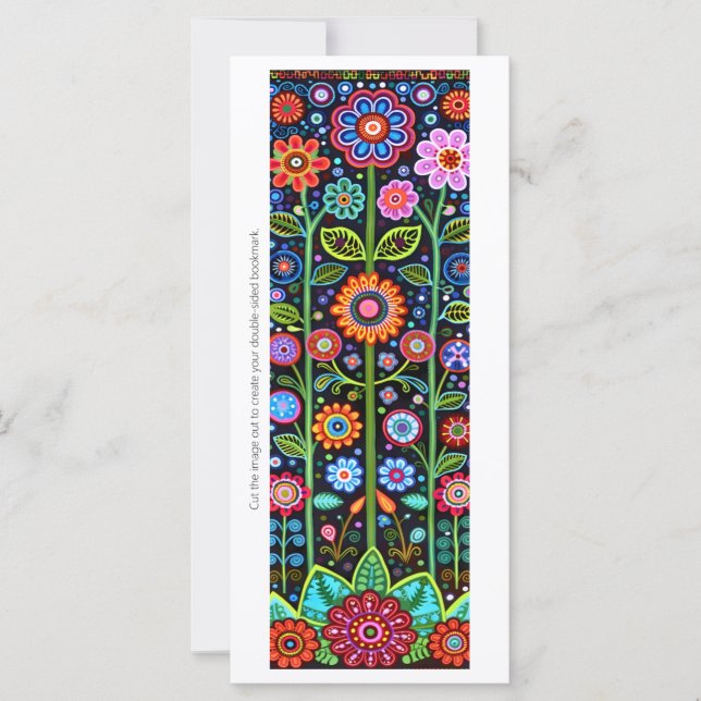 Create Your Own Folk Art Flowers Bookmark Card (Front)