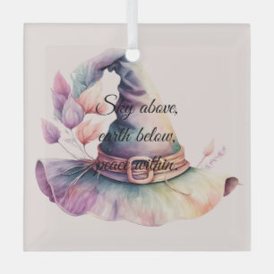 Create Your Own Frilly Rainbow Witch Hat Leaves Glass Ornament