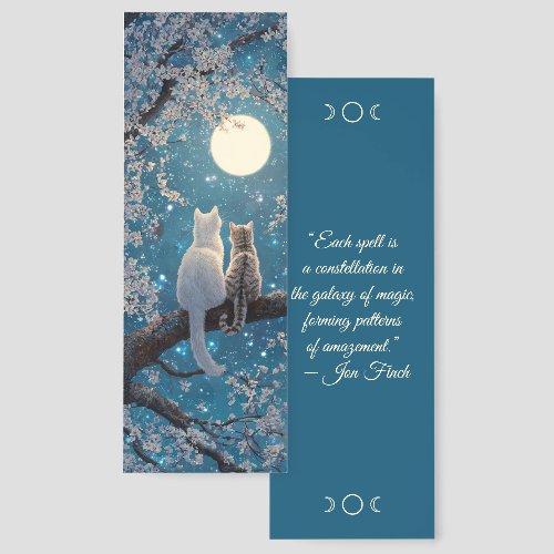 Create Your Own Full Moon Apple Blossoms Cats Blue Bookmarks
