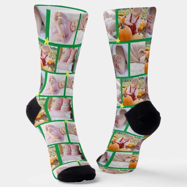Create your own Fun 5-photo collage Crew  Socks (Angled)