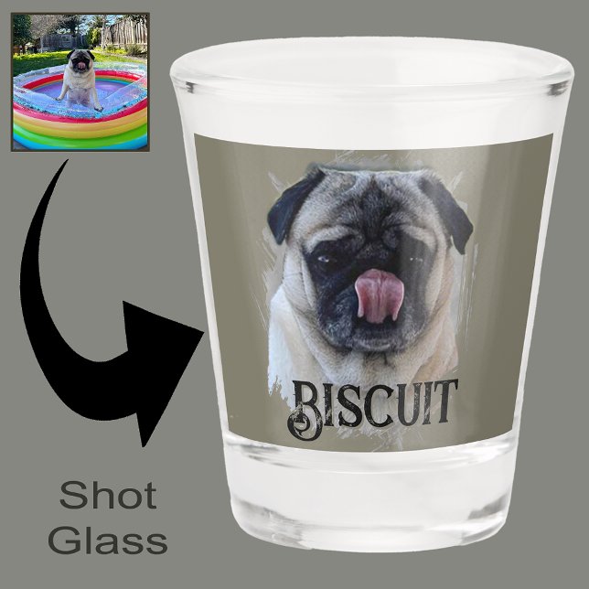 Create Your Own Fun Dog Pug Face Head Photo Grunge Shot Glass (Creator Uploaded)