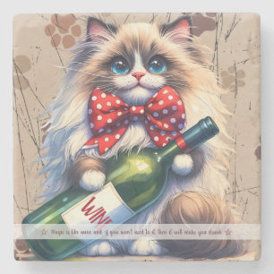 Create Your Own Funny Mr Kitty Birman Cat Wine Stone Coaster