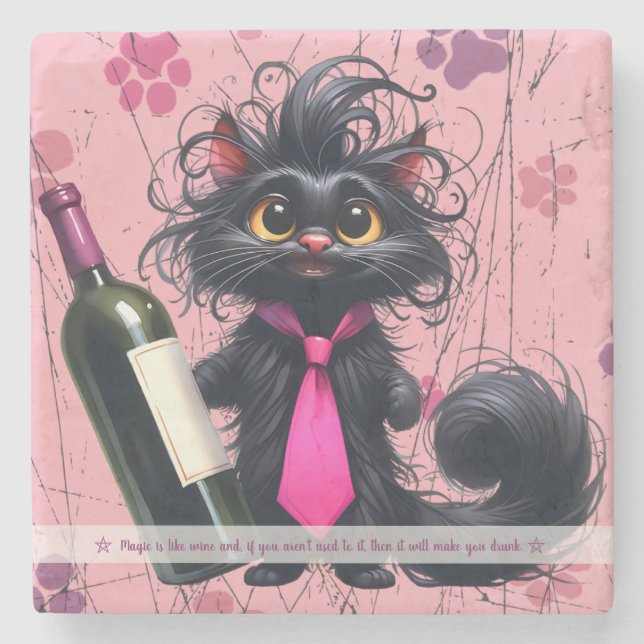 Create Your Own Funny Mr Kitty Black Cat Wine Stone Coaster (Front)