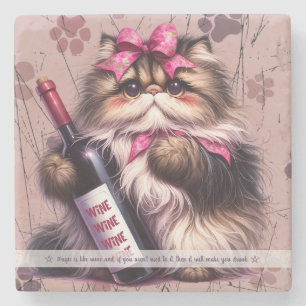Create Your Own Funny Ms Kitty Persian Cat Wine Stone Coaster