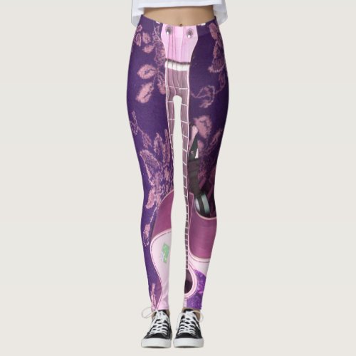 Create your own funny vintage guitar damask cloth leggings