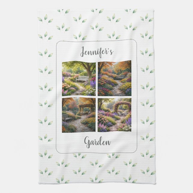 Create your own garden photos monogrammed kitchen towel (Vertical)