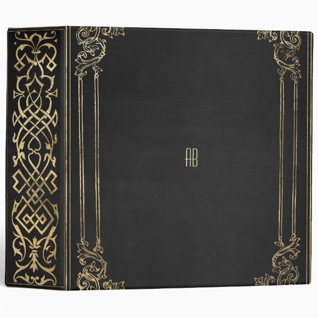 Create Your Own Gilded Black Notebook 3 Ring Binder (Front/Spine)
