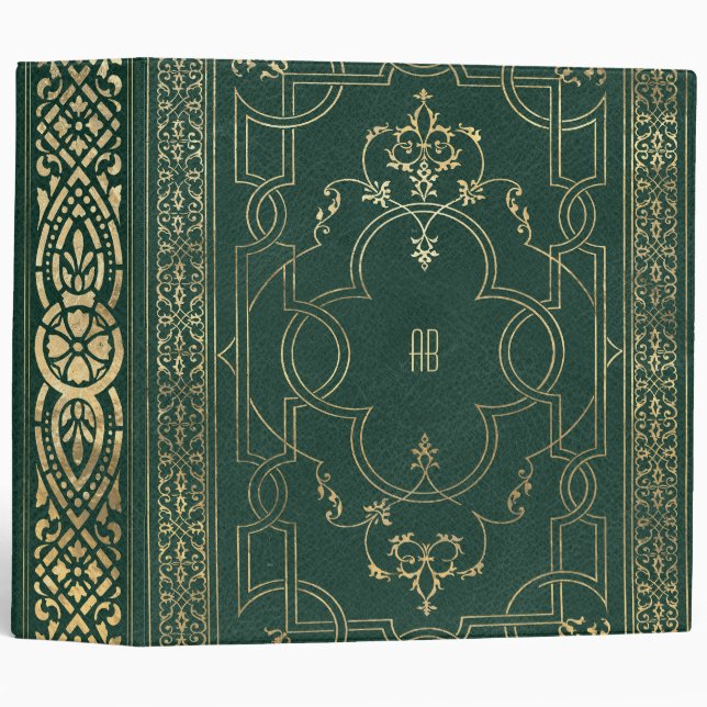 Create Your Own Gilded Dark Pine Green Notebook 3 Ring Binder (Front/Spine)