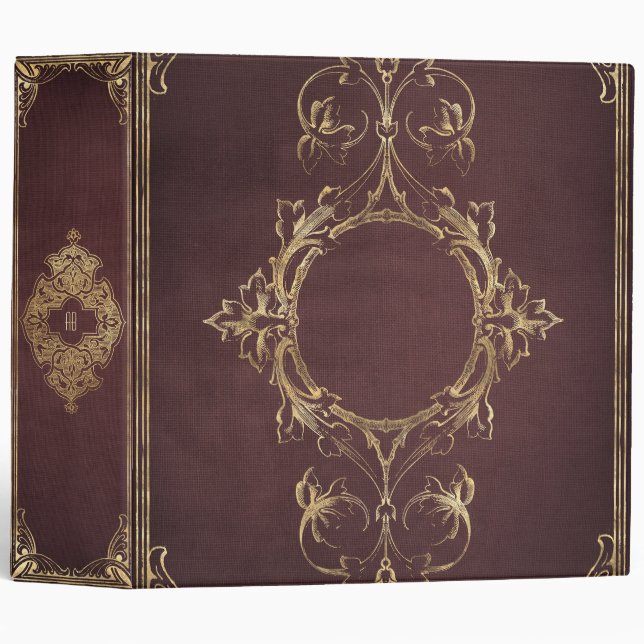 Create Your Own Gilded Deep Maroon Notebook 3 Ring Binder (Front/Spine)
